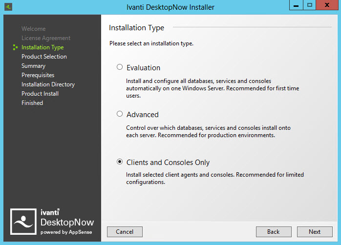Installation nur von Client und Konsole