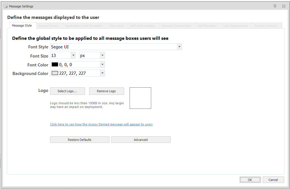 Windows Message Style Message Settings