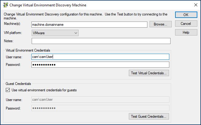 Guest credentials for virtual machines
