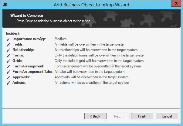 Add Business Object to mApp Solution Wizard Summary