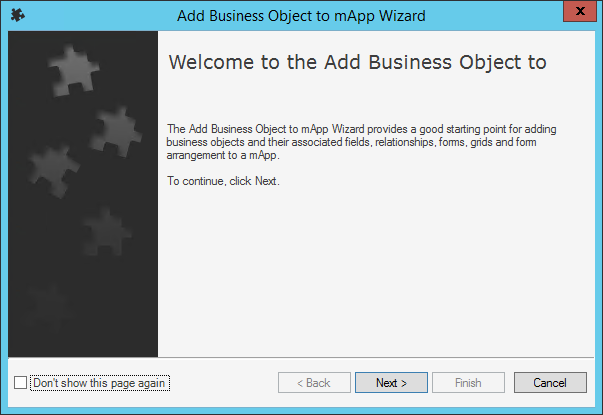 Add Business Object to mApp Solution Wizard Welcome Page