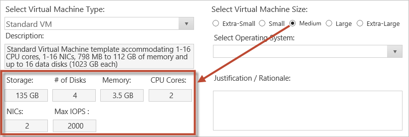 Virtual Machine Size Selected in Portal