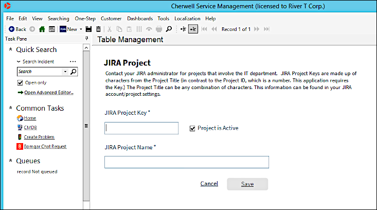 JIRA - Table Management: Add JIRA ProjectmApp Solution
