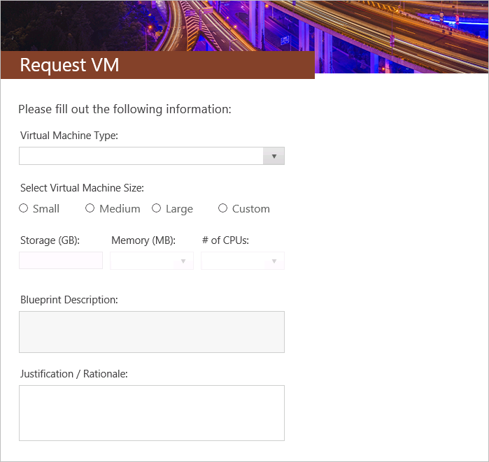 vRealize Portal VM Request Form