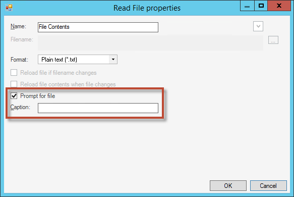 The Read File Properties dialog box