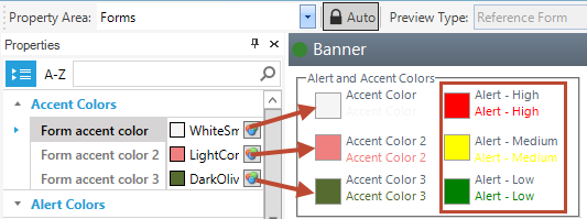 Theme Editor: Forms Properties - Accent Colors and Alert Colors groups