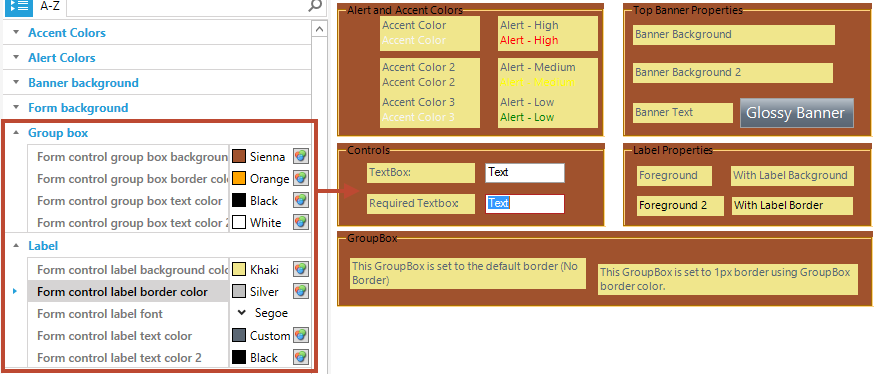 Theme Editor: Forms Properties - Group Box and Label groups