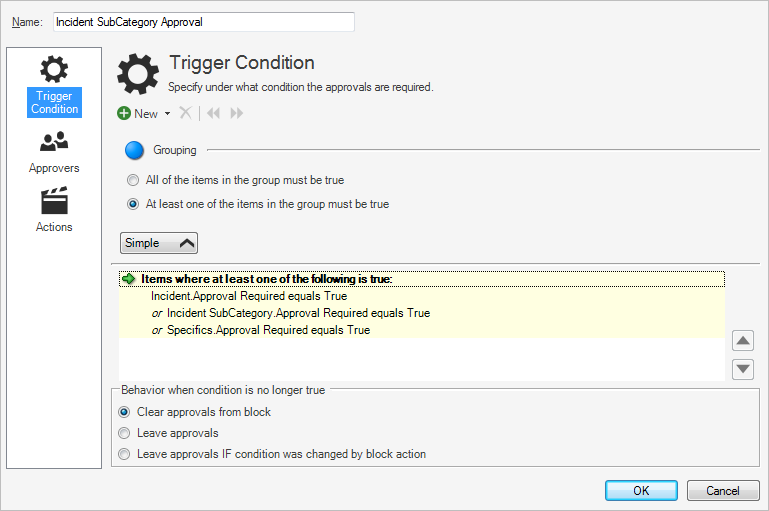 vRealize Approval Trigger Condition