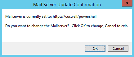 Exchange OP: Mail Server Update Confirmation Window