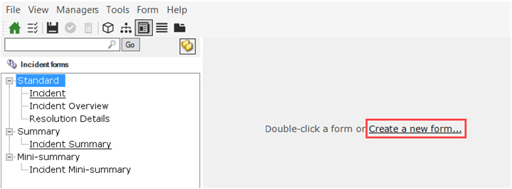 In Form Editor a Create a new form link is displayed