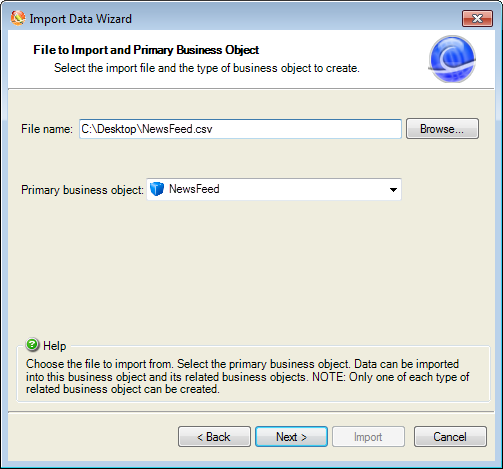 Import Data Wizard File To Import Page