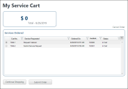 Service Cart showing a request for a webcam