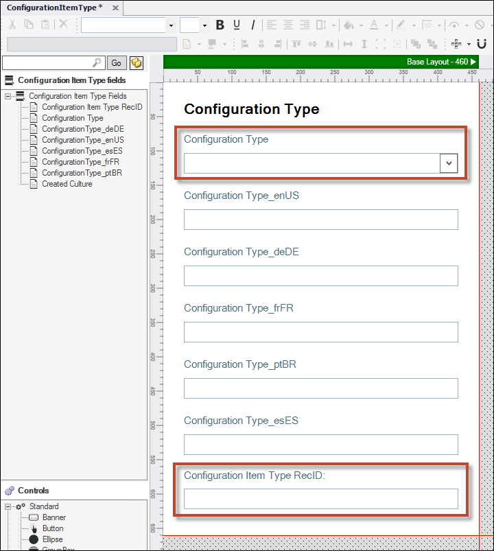 Configuration Item Type RecID Field and Configuration Type Drop-Down