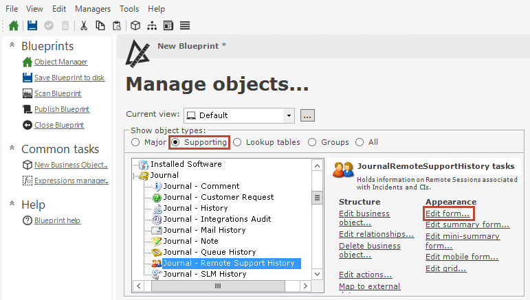 Business Obejct Manager: Journal - Remote Support History