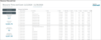 Resource Time and Cost dashboard