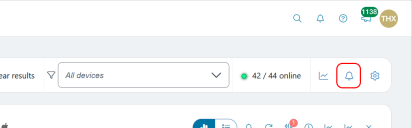 Das Alarmsymbol befindet sich oben rechts auf dem Bildschirm, im Edge Intelligence-Suchfeld. Dieses befindet sich unterhalb der globalen Suche der Neurons-Plattform, oben auf der Seite.