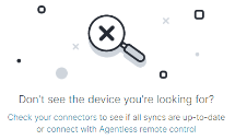 no results message with a link to start agentless remote control