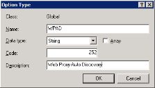 Option Type dialog