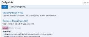 Expanded view of Endpoints > GET /api/v2/Endpoints, listing descriptions of the parameters.