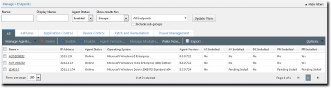 Endpoints Page with the All tab open. A list of all endpoints and their details is displayed.
