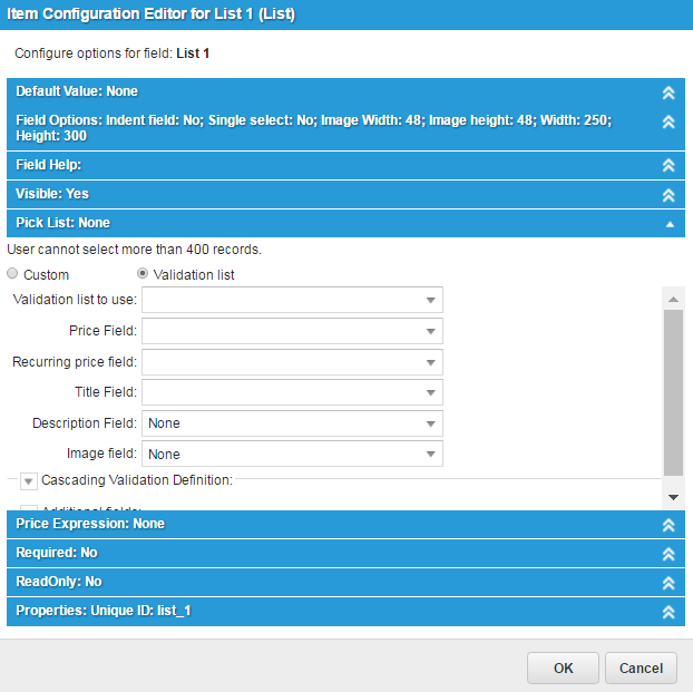 Configuring the List Control