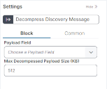 Block settings for Decompress Discovery Message action block