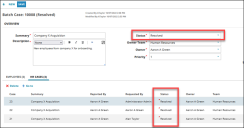 The Batch case and associated linked HR Cases change to Resolved when the action has been run