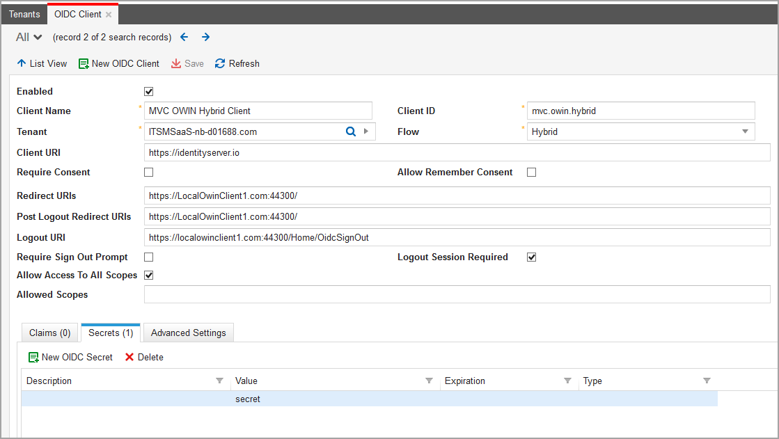 Neurons for ITSM OpenID Connect Configuration