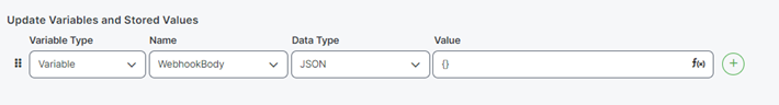 1st image in example showing values in Update Stored Values and Variables action block.