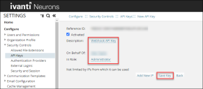 API key creation forthe webhook
