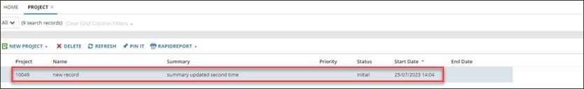 Record has been created and updated with selected information using combined actions of actions blocks and webhook.