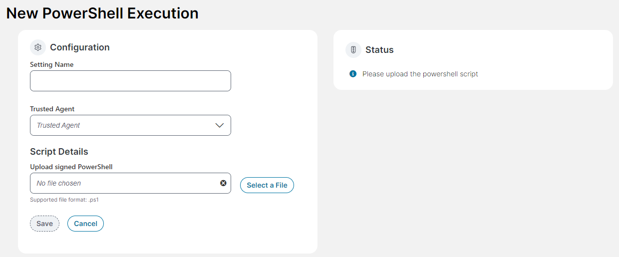 screenshot of the new posershell execution configuration form