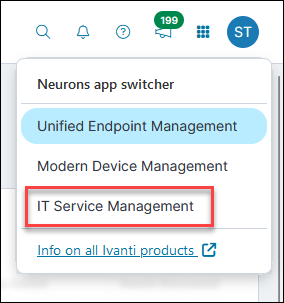 Using the App Switcher in UEM to select ITSM