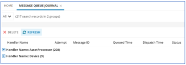 Review the Message Queue Journal workspace for incoming device messages.