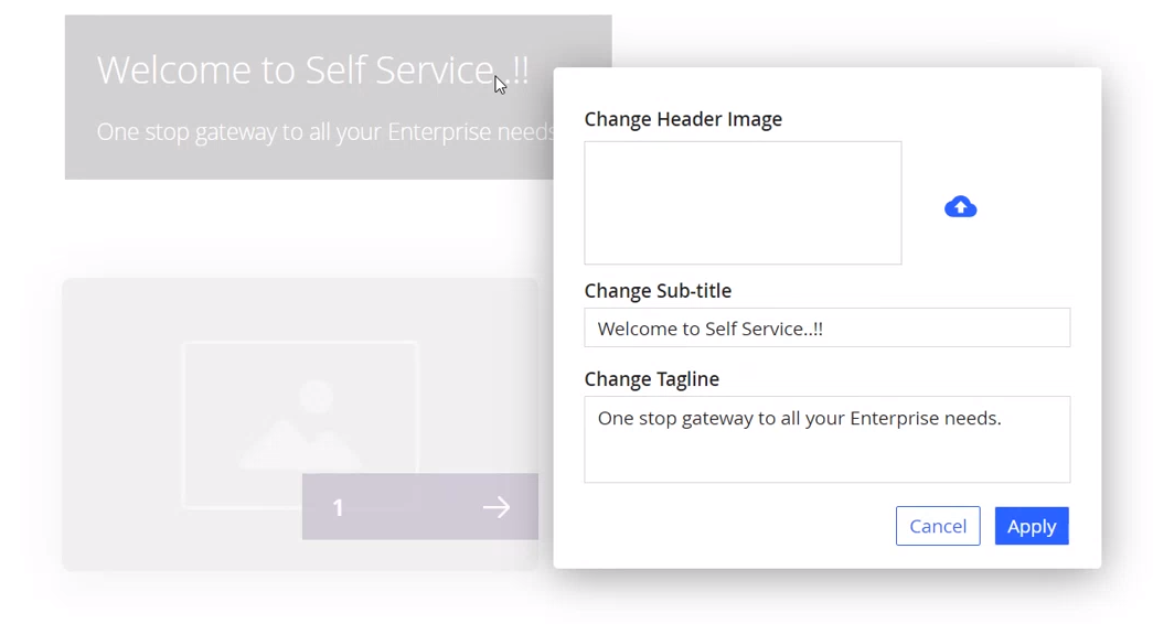 Sample of designing the page elements for the Enterprise Self Service Welcome page.