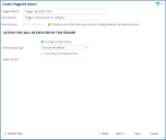 Selecting action type for triggered action to create security tickets