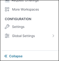 Menu showing Settings and Global Settings in ITSM