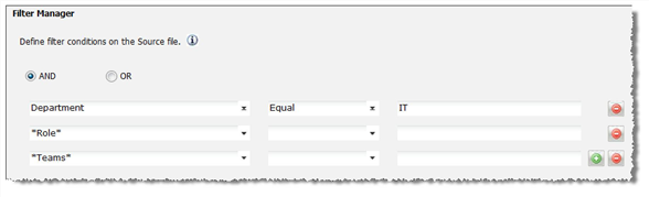 Filter Manager conditions and fields.