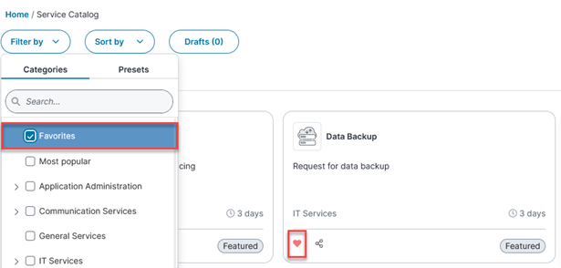 View of the Favorites icon.
