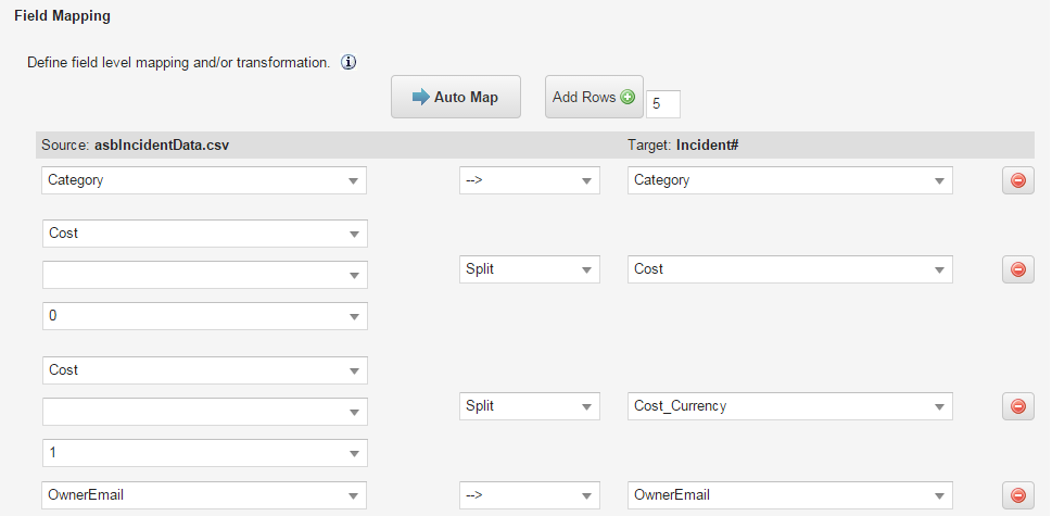 Field mapping for currency.
