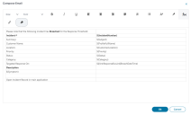 Email message for breach of response time for an Incident