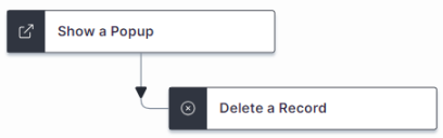 screenshot of show a pop-up composite block, example shows delete a record used in conjunction with a pop-up