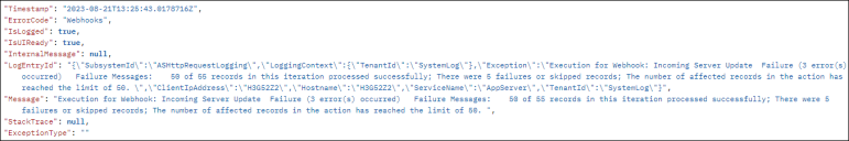 Snippet of service log for Run for Collection Action