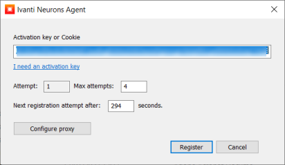 Screenshot of the Ivanti Neurons Agent registration dialog
