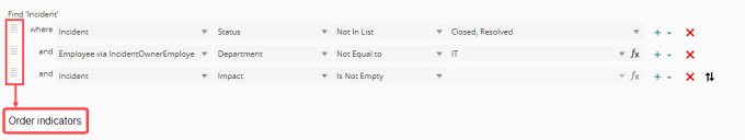 order indicators shown for search conditions