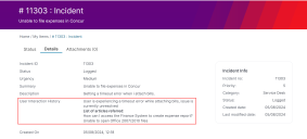 User interaction history shown in self service mobile portal
