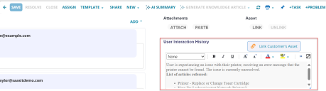 User Interaction History - Service Desk console
