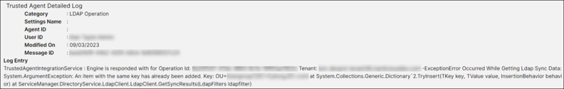 Screenshot showing operational log selected entry details that are displayed at the bootom of the list when you select an entry