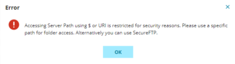 Error if the server path contains a dollar sign or URl.
