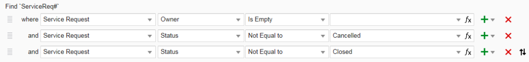 Search criteria for unassigned service requests.
